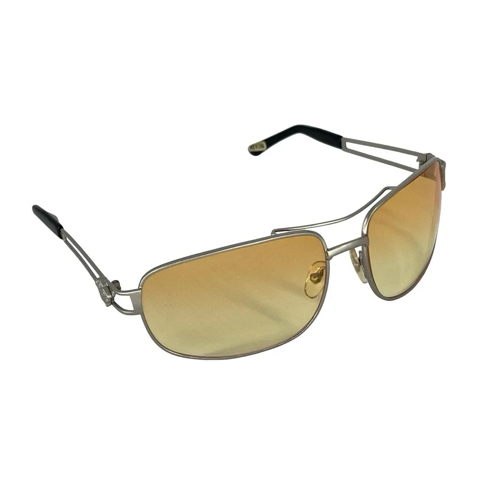 Vintage 70s Style Golden Aviator Sunglasses Silver Frame Amber Gradient NOS